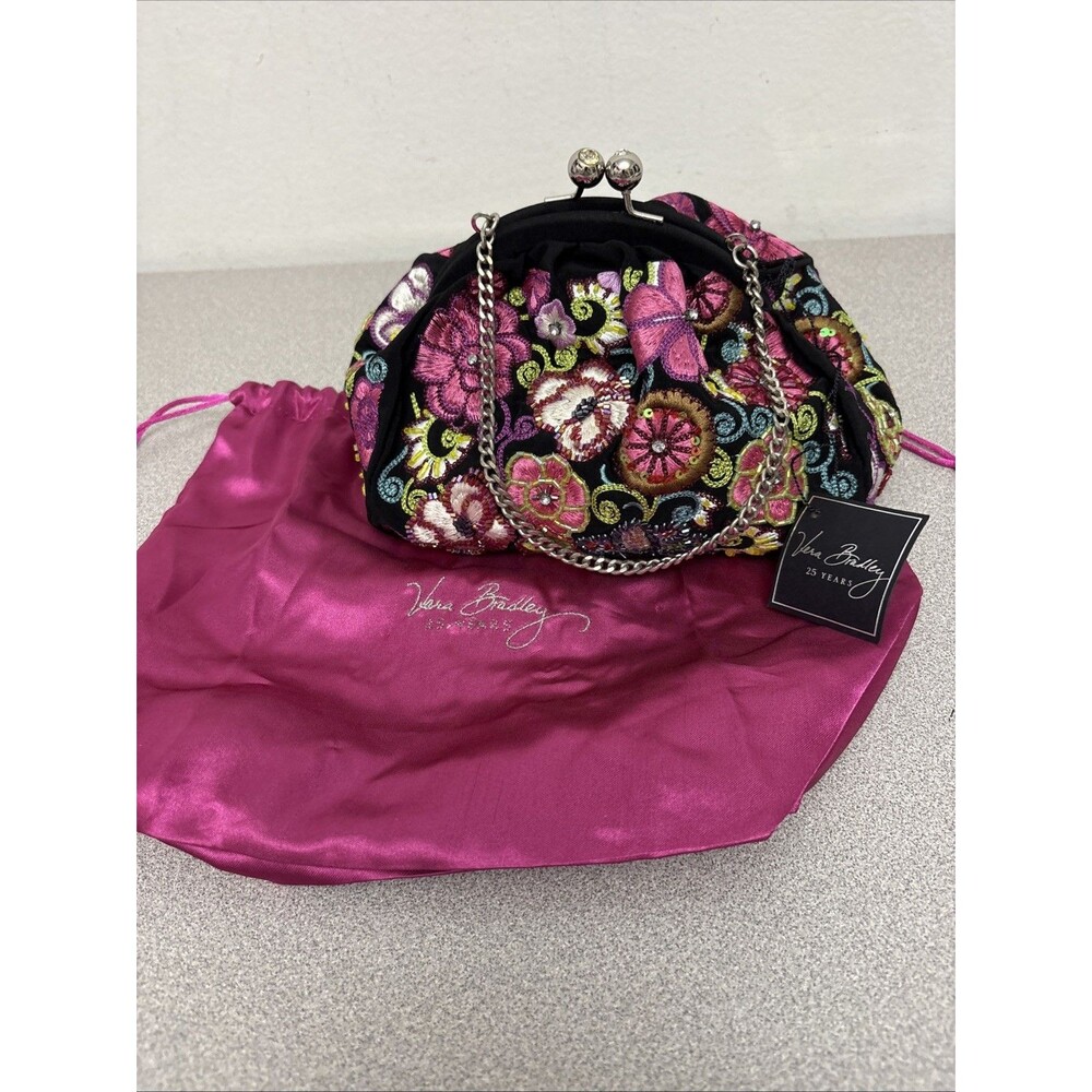 Vera Bradley 25th Anniversary Floral Beaded Kiss Lock Clutch Bag, New In Box